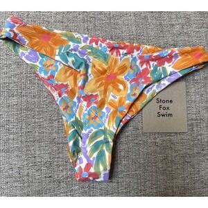 Stone Fox Swim Bikini Bottom Womens XS Multicolor Floral Low Rise Cheeky NWT